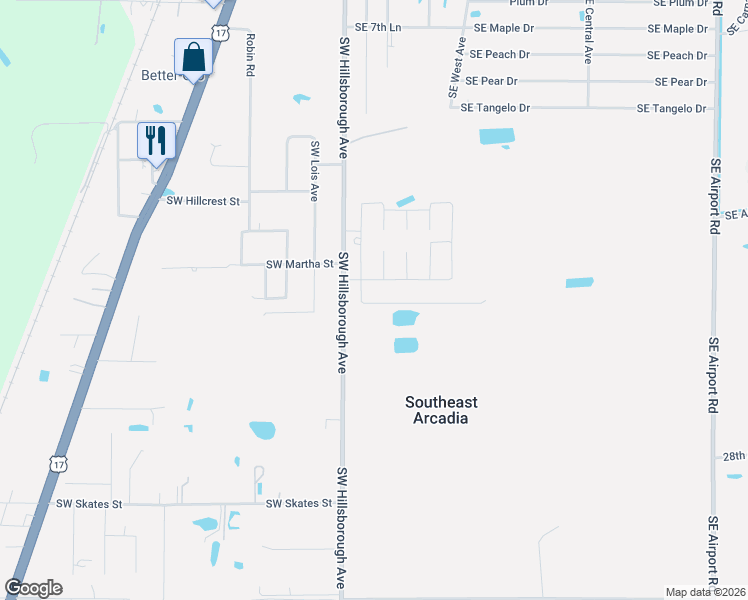 map of restaurants, bars, coffee shops, grocery stores, and more near 2358 Southeast Arnold Andrews Avenue in Arcadia