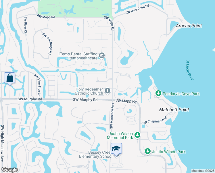 map of restaurants, bars, coffee shops, grocery stores, and more near 1863 Southwest Capri Street in Palm City