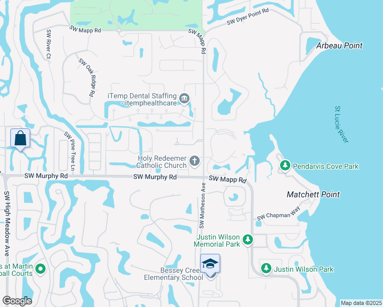 map of restaurants, bars, coffee shops, grocery stores, and more near 1863 Southwest Capri Street in Palm City