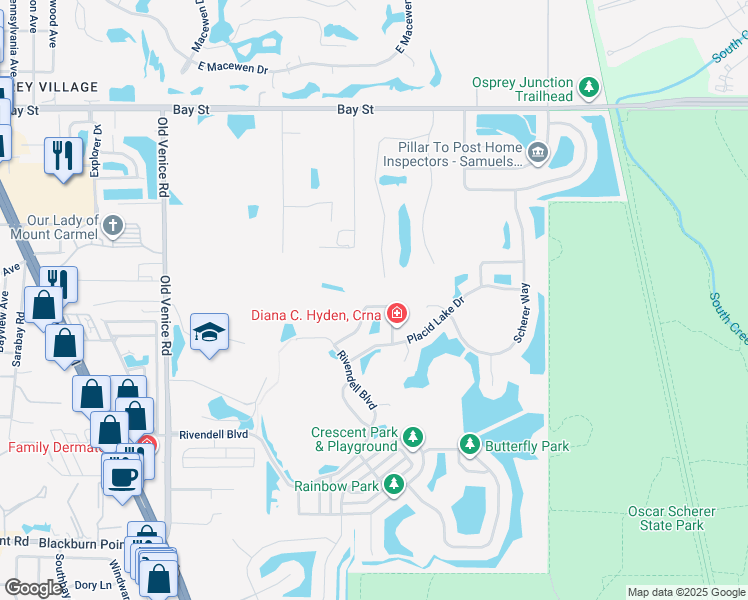map of restaurants, bars, coffee shops, grocery stores, and more near 747 Fordingbridge Way in Osprey