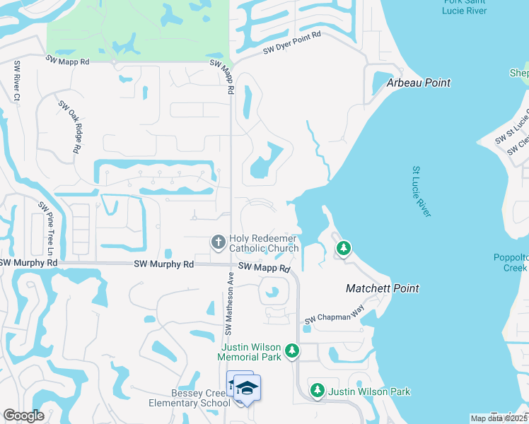 map of restaurants, bars, coffee shops, grocery stores, and more near 1500 Southwest Capri Street in Palm City