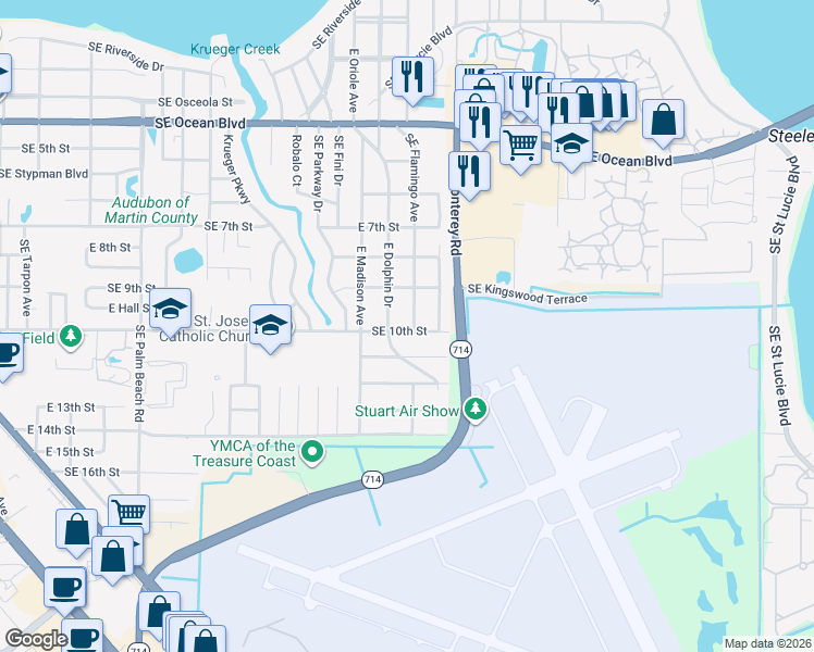 map of restaurants, bars, coffee shops, grocery stores, and more near 920 Southeast Flamingo Avenue in Stuart