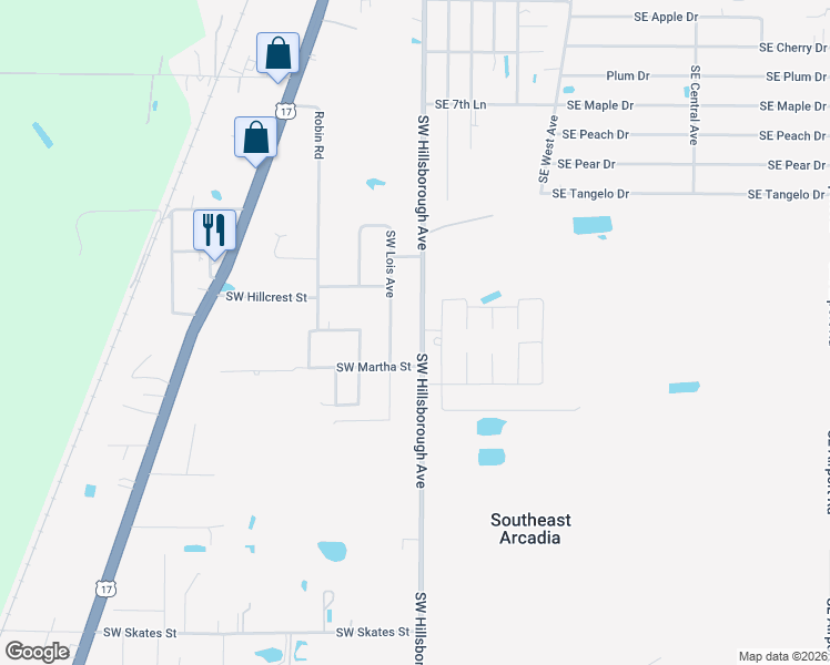 map of restaurants, bars, coffee shops, grocery stores, and more near 2299 Southeast Hillsborough Avenue in Arcadia