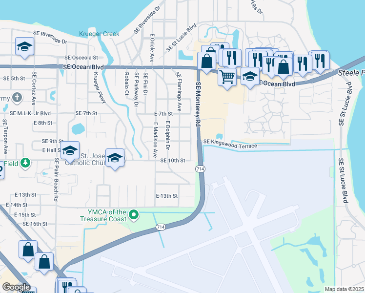 map of restaurants, bars, coffee shops, grocery stores, and more near 920 Southeast Flamingo Avenue in Stuart
