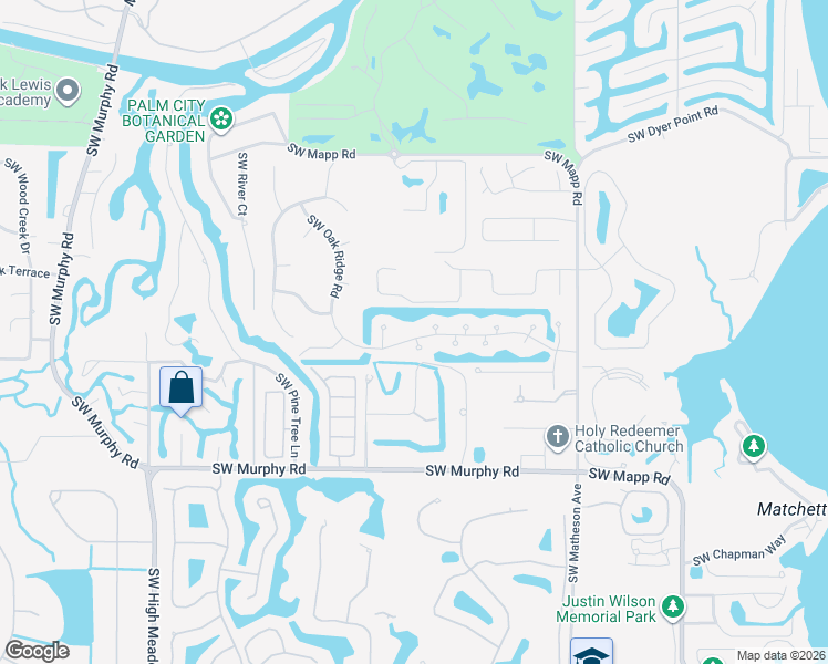 map of restaurants, bars, coffee shops, grocery stores, and more near 1126 Southwest Wildridge Court in Palm City