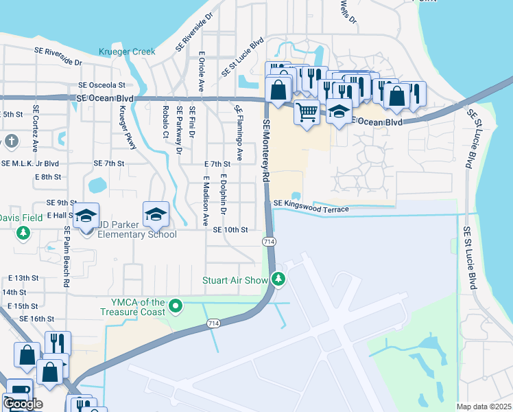 map of restaurants, bars, coffee shops, grocery stores, and more near 901 Southeast Ocean Avenue in Stuart