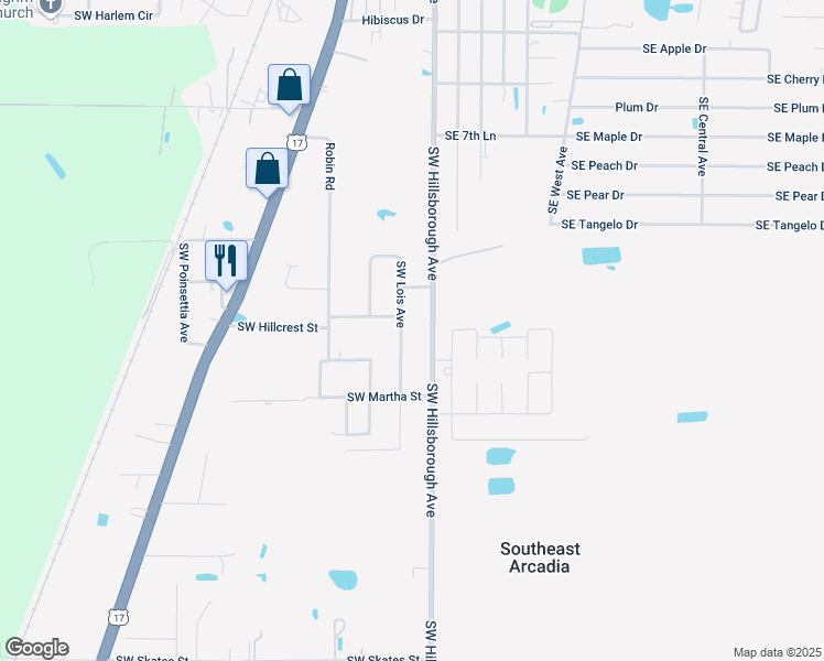 map of restaurants, bars, coffee shops, grocery stores, and more near 2179 Southeast Hillsborough Avenue in Arcadia