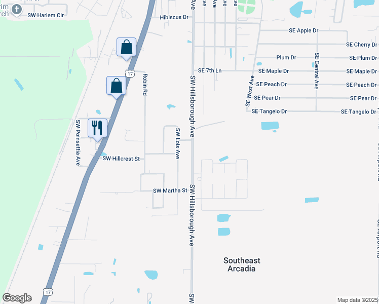 map of restaurants, bars, coffee shops, grocery stores, and more near 2179 Southeast Hillsborough Avenue in Arcadia