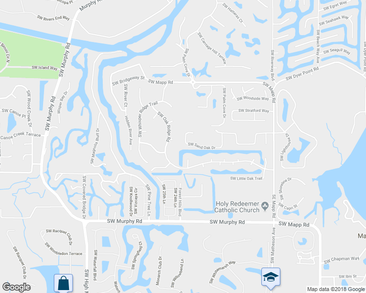 map of restaurants, bars, coffee shops, grocery stores, and more near 1099 Southwest Sand Oak Drive in Palm City