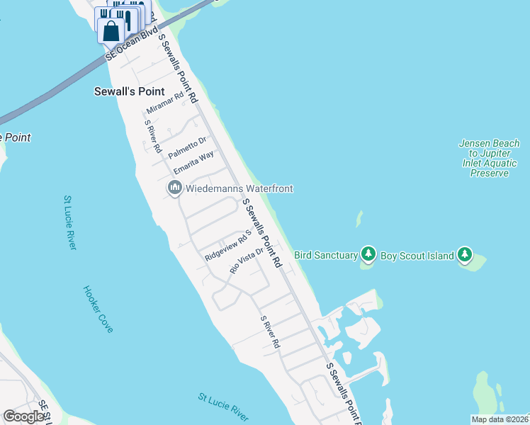 map of restaurants, bars, coffee shops, grocery stores, and more near 70 South Sewalls Point Road in Stuart
