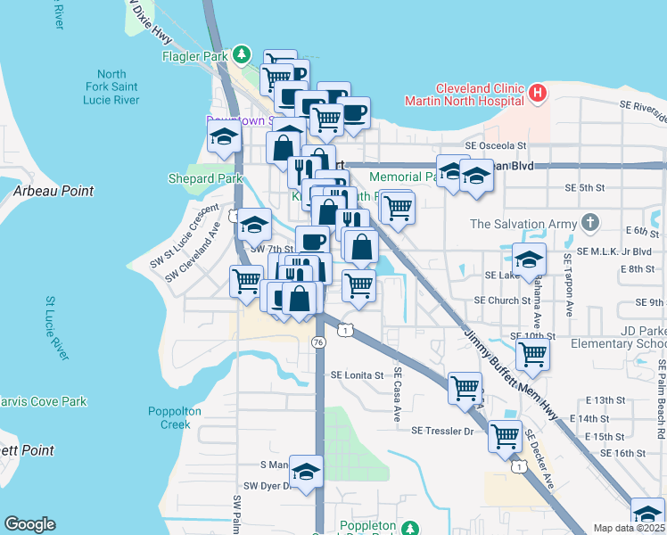 map of restaurants, bars, coffee shops, grocery stores, and more near 729-A South Colorado Avenue in Stuart