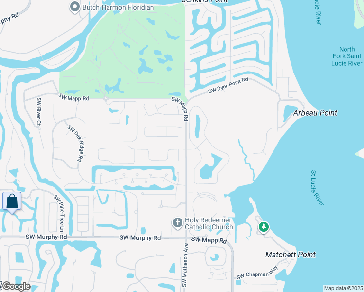 map of restaurants, bars, coffee shops, grocery stores, and more near 1801 Southwest Hunters Club Way in Palm City