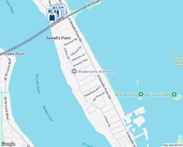 map of restaurants, bars, coffee shops, grocery stores, and more near 3 Via Lucindia Drive North in Stuart