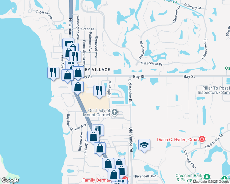 map of restaurants, bars, coffee shops, grocery stores, and more near 4244 Expedition Way in Osprey