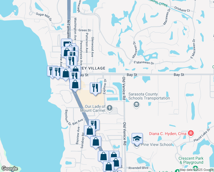 map of restaurants, bars, coffee shops, grocery stores, and more near 4212 Expedition Way in Osprey