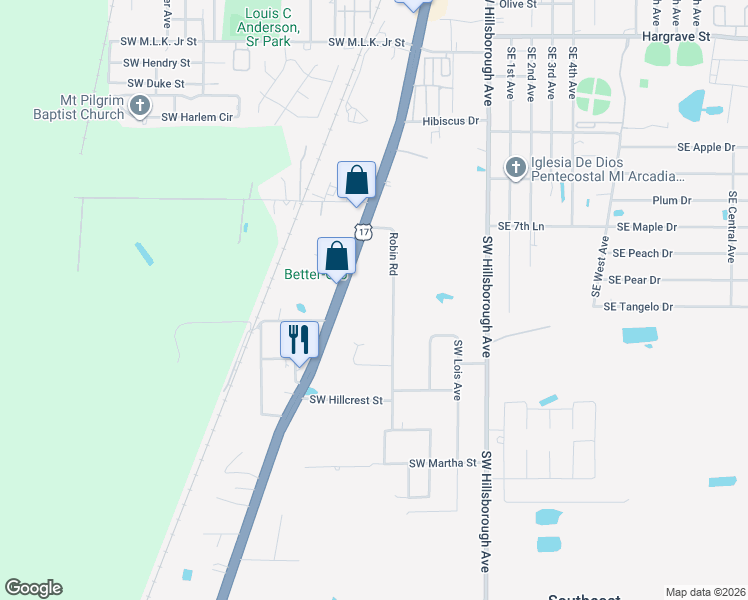 map of restaurants, bars, coffee shops, grocery stores, and more near 1707 Robin Road in Arcadia