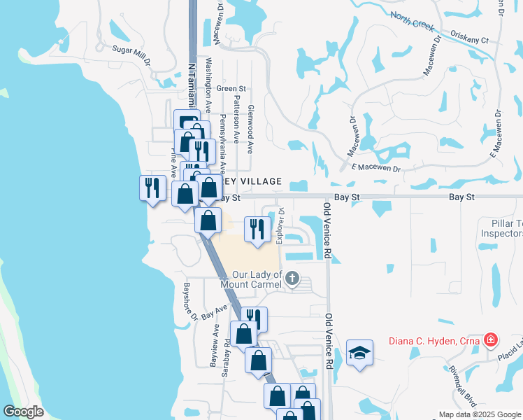 map of restaurants, bars, coffee shops, grocery stores, and more near in Osprey
