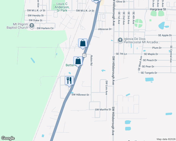 map of restaurants, bars, coffee shops, grocery stores, and more near 1707 Robin Road in Arcadia