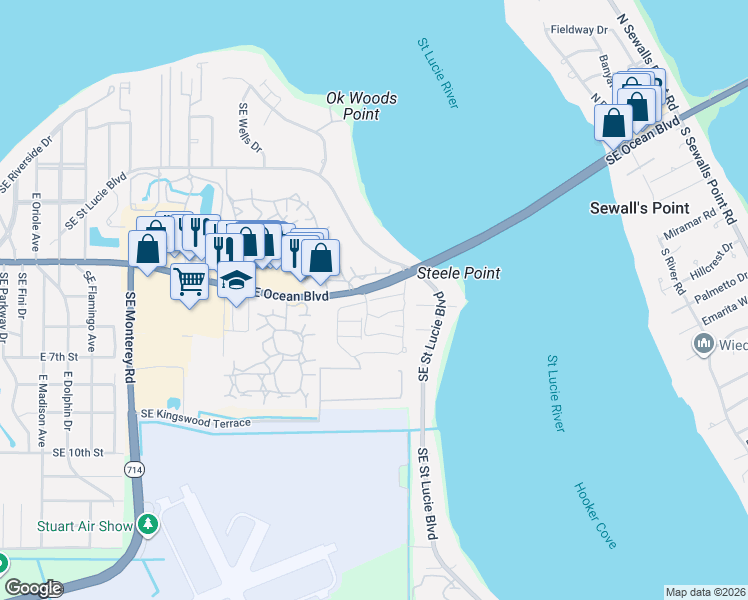 map of restaurants, bars, coffee shops, grocery stores, and more near 2950 Florida A1A in Stuart