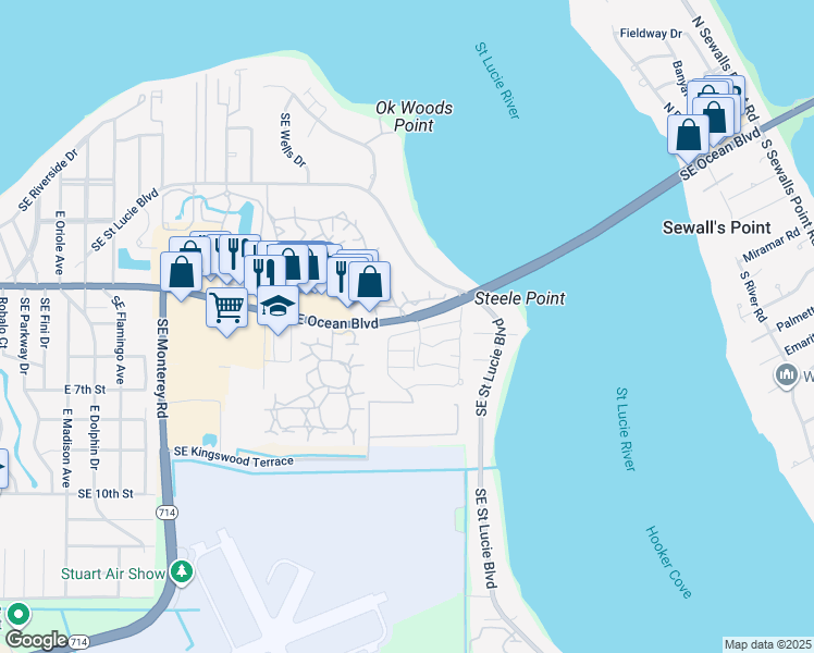 map of restaurants, bars, coffee shops, grocery stores, and more near 2950 Florida A1A in Stuart