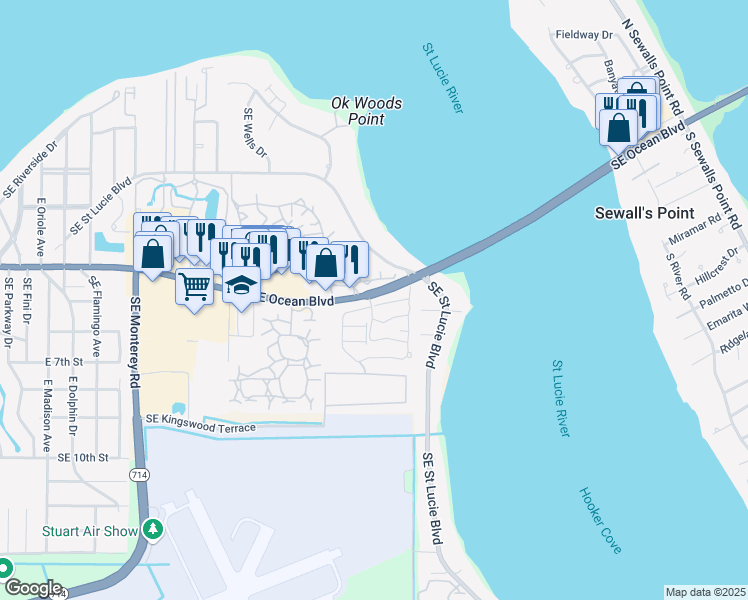 map of restaurants, bars, coffee shops, grocery stores, and more near 2950 Florida A1A in Stuart