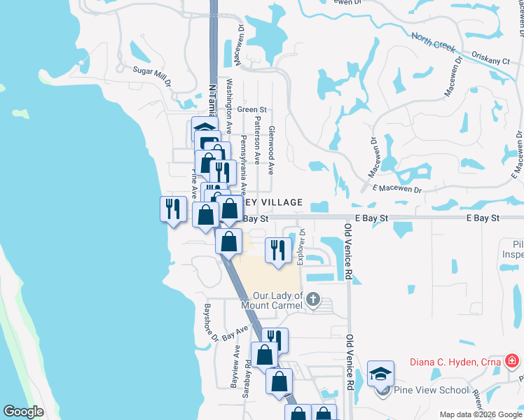 map of restaurants, bars, coffee shops, grocery stores, and more near 10 Patterson Avenue in Osprey