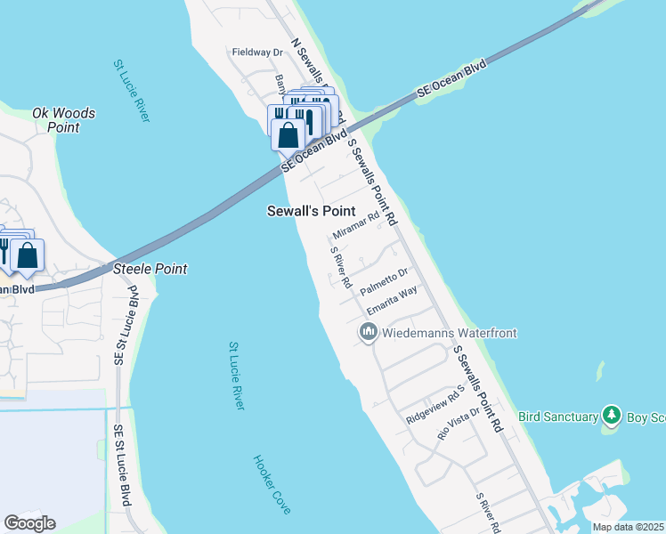 map of restaurants, bars, coffee shops, grocery stores, and more near 4 Saint Lucie Court in Stuart
