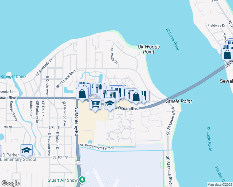 map of restaurants, bars, coffee shops, grocery stores, and more near 2929 Southeast Ocean Boulevard in Stuart