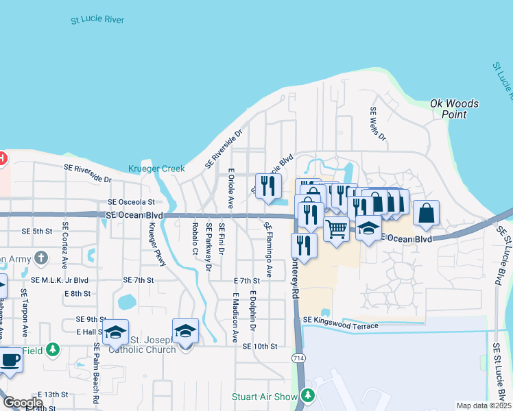 map of restaurants, bars, coffee shops, grocery stores, and more near 372 Southeast Flamingo Avenue in Stuart