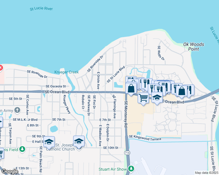 map of restaurants, bars, coffee shops, grocery stores, and more near 372 Southeast Flamingo Avenue in Stuart