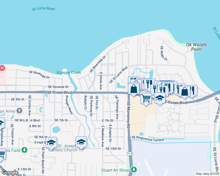 map of restaurants, bars, coffee shops, grocery stores, and more near 333 Southeast Martin Avenue in Stuart