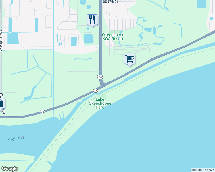 map of restaurants, bars, coffee shops, grocery stores, and more near in Okeechobee County