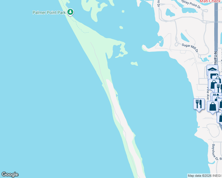 map of restaurants, bars, coffee shops, grocery stores, and more near 1224 North Casey Key Road in Osprey