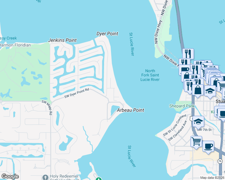map of restaurants, bars, coffee shops, grocery stores, and more near 1111 Southwest 5th Terrace in Palm City