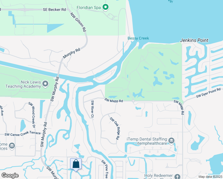 map of restaurants, bars, coffee shops, grocery stores, and more near 2555 Southwest Bridgeview Terrace in Palm City