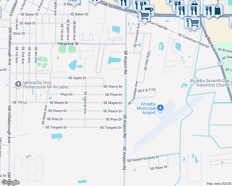 map of restaurants, bars, coffee shops, grocery stores, and more near 1928 Southeast Plum Drive in Arcadia