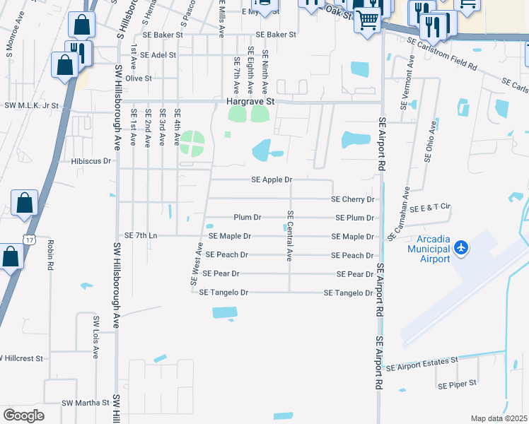 map of restaurants, bars, coffee shops, grocery stores, and more near 1548 Southeast Plum Drive in Arcadia