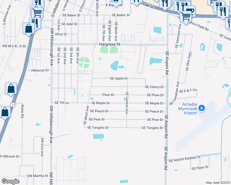 map of restaurants, bars, coffee shops, grocery stores, and more near 1548 Southeast Plum Drive in Arcadia