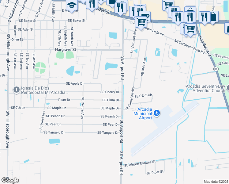 map of restaurants, bars, coffee shops, grocery stores, and more near 1928 Southeast Plum Drive in Arcadia