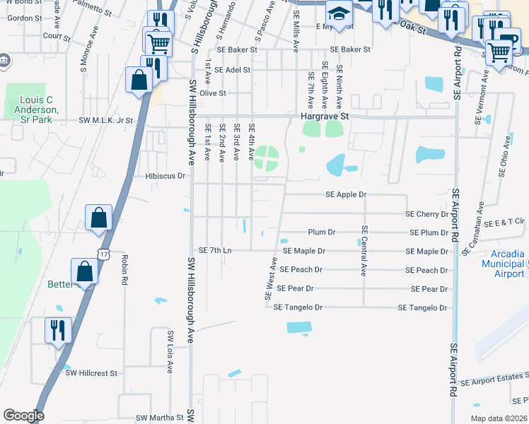 map of restaurants, bars, coffee shops, grocery stores, and more near 1272 Southeast Plaza Drive in Arcadia