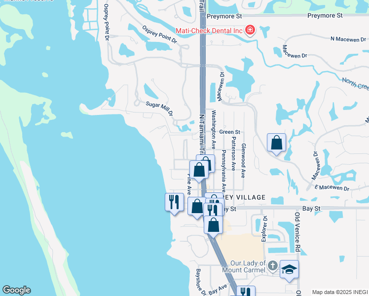 map of restaurants, bars, coffee shops, grocery stores, and more near 312 Palmetto Avenue in Osprey