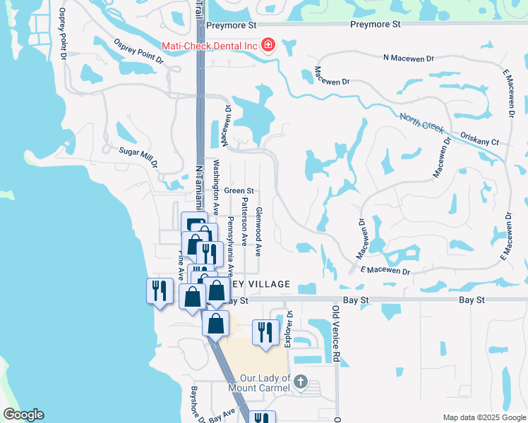 map of restaurants, bars, coffee shops, grocery stores, and more near 304 Glenwood Avenue in Osprey