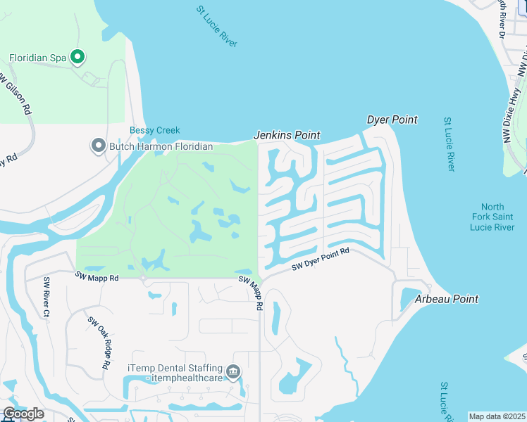 map of restaurants, bars, coffee shops, grocery stores, and more near 337 Southwest Riverway Boulevard in Palm City