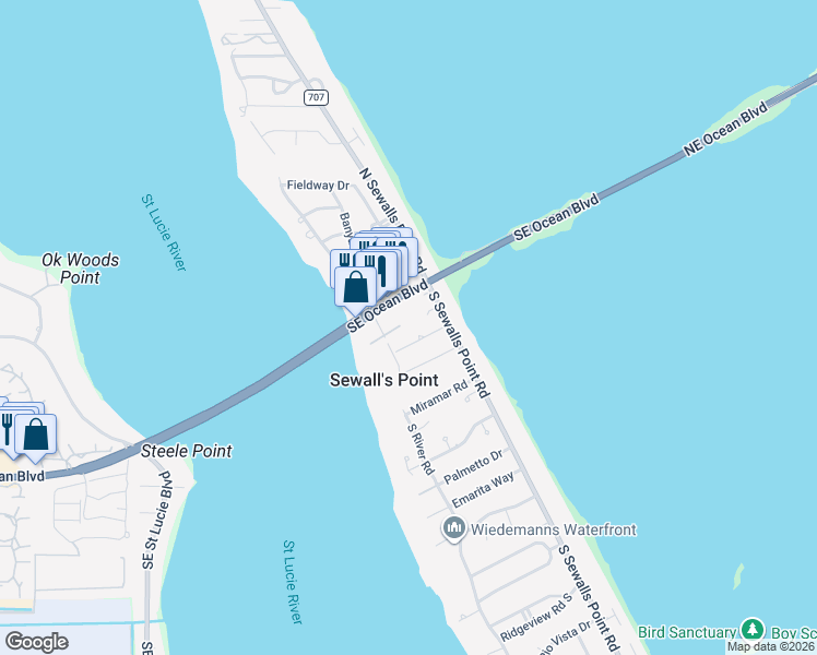 map of restaurants, bars, coffee shops, grocery stores, and more near 2 Melody Lane in Stuart