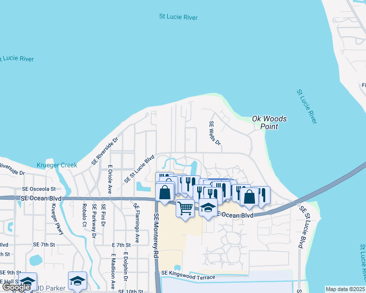 map of restaurants, bars, coffee shops, grocery stores, and more near 294 Southeast Four Winds Drive in Stuart