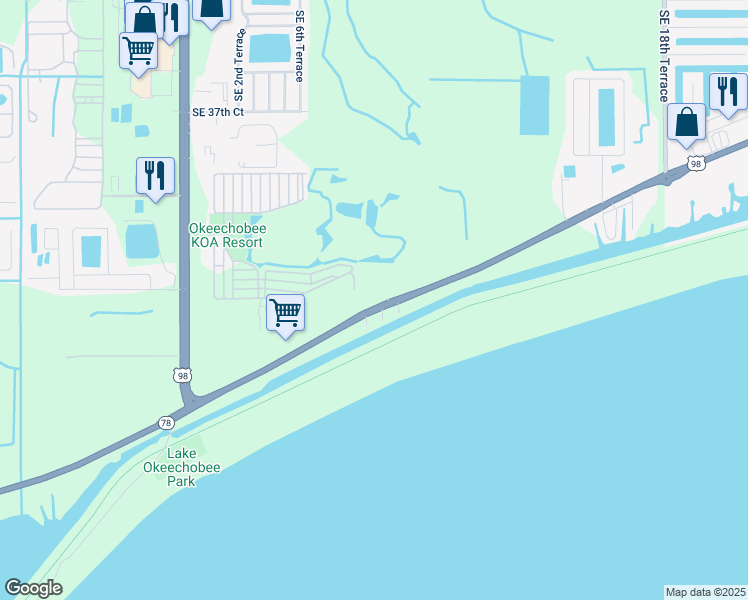 map of restaurants, bars, coffee shops, grocery stores, and more near 685 U.S. 441 in Okeechobee