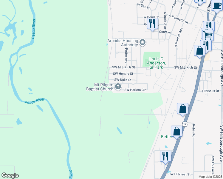 map of restaurants, bars, coffee shops, grocery stores, and more near 1573 Southwest Harlem Circle in Arcadia