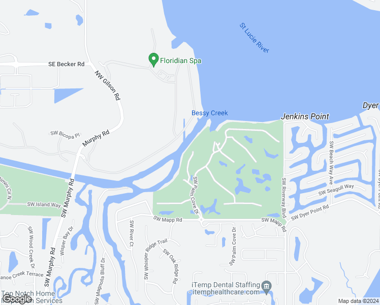 map of restaurants, bars, coffee shops, grocery stores, and more near 2434 Southwest Island Creek Trail in Palm City