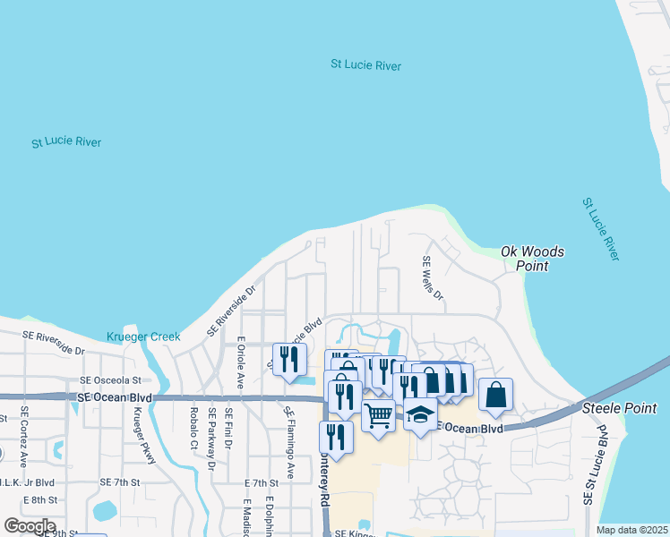 map of restaurants, bars, coffee shops, grocery stores, and more near 67 Southeast Pierpoint Drive in Stuart