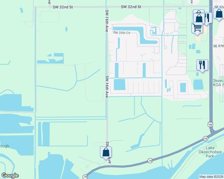 map of restaurants, bars, coffee shops, grocery stores, and more near 4350 Southwest 15th Way in Okeechobee